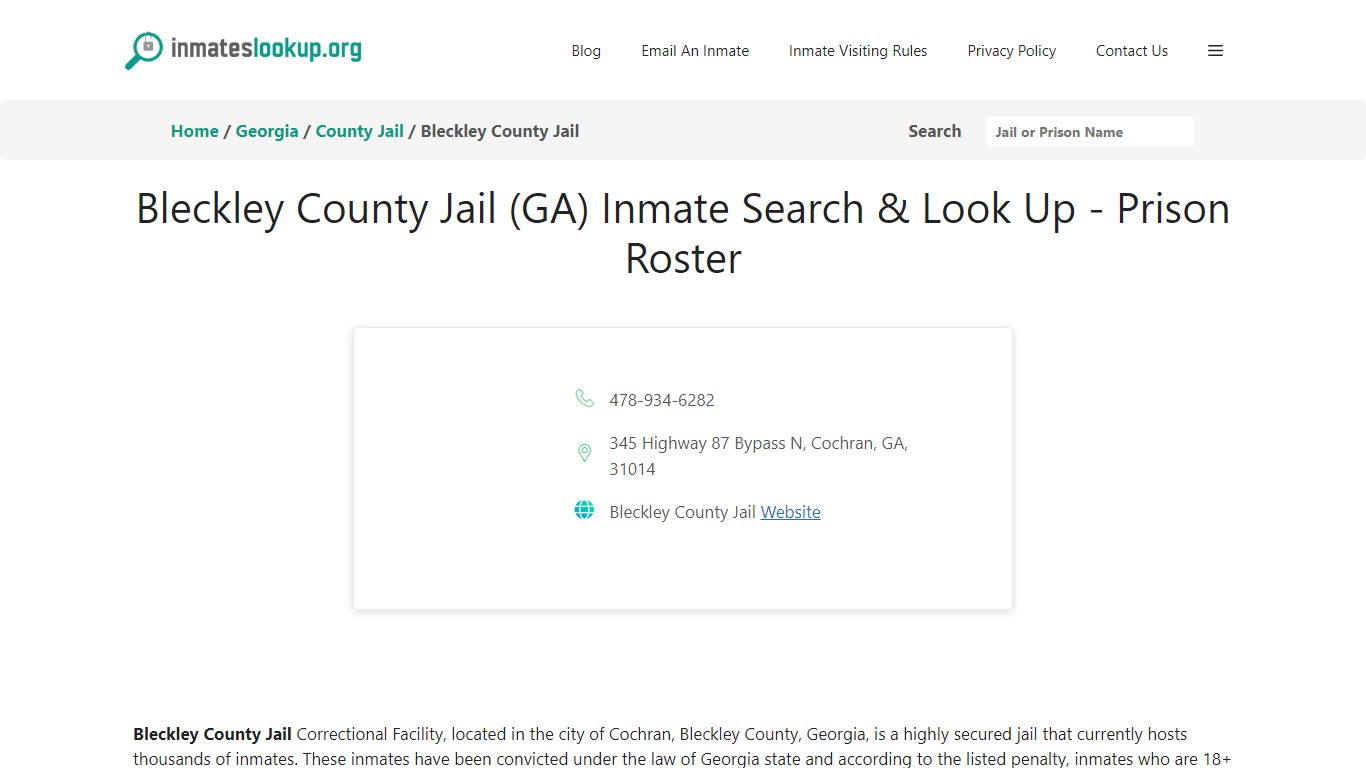 Bleckley County Jail (GA) Inmate Search & Look Up - Prison Roster